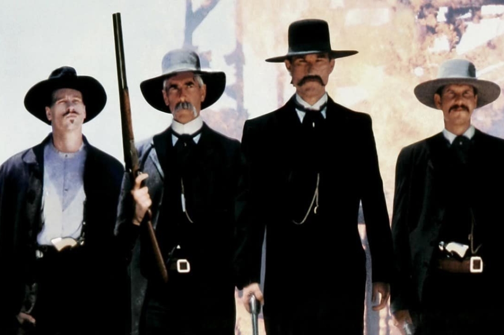 In Tombstone (1993), all of the actors grew real moustaches, to make the  movie more authentic. The only actor who didn't was Jon Tenney, because he  was filming another role. His moustache