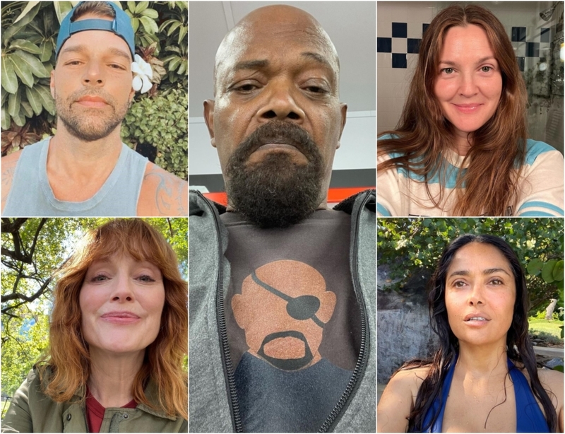 What Is Their Secret? More Celebrities Who Defy the Aging Clock | Facebook/@RickyMartinOfficialPage & Instagram/@juliannemoore & @samuelljackson & @drewbarrymore & @salmahayek