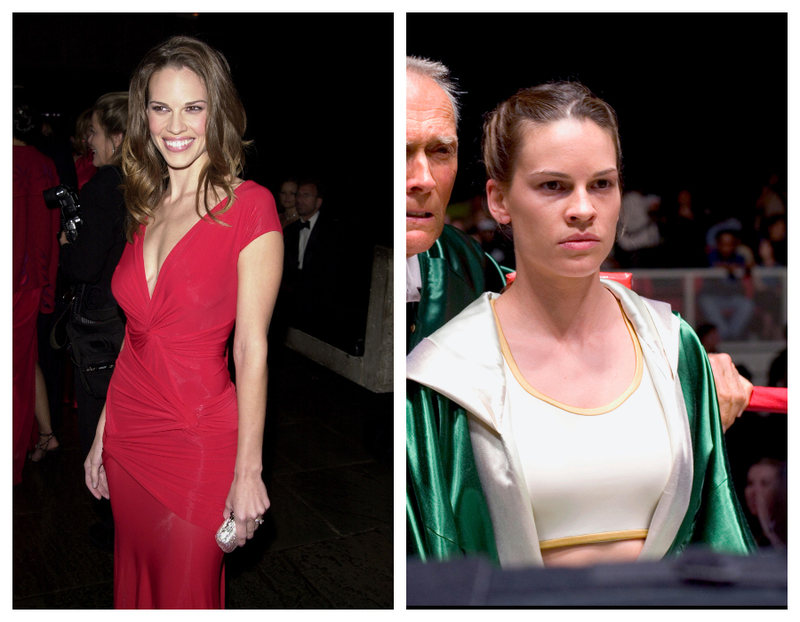 Hilary Swank se transforma para “Million Dollar Baby” en solo 90 días | Getty Images Photo by Djamilla Rosa Cochran/WireImage & Alamy Stock Photo by TCD/Prod.DB