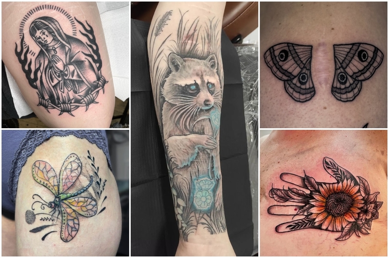 The Best Tattoos that Hide Scars | Instagram/@lmullz & tattoowataya & beltanebeetattoo & zaborska.art & boston.born.ink