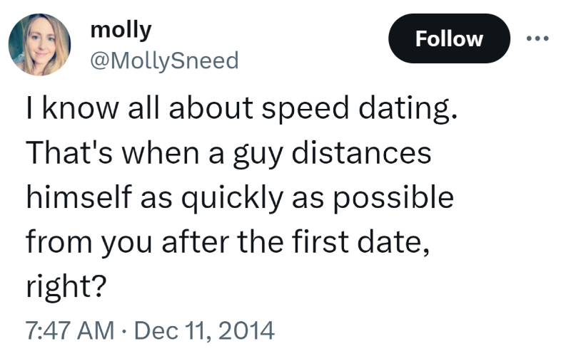 Speed Dating Expert | Twitter/@MollySneed