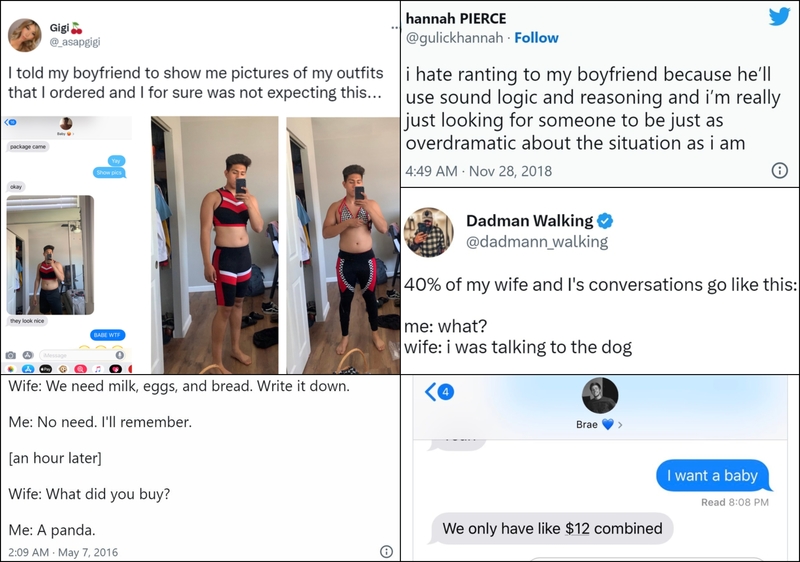 Gender Logic at Its Finest: Texts and Tweets of Guys and Gals | Twitter/@_asapgigi & @XplodingUnicorn & @gulickhannah & @dadmann_walking & @kelllicopter