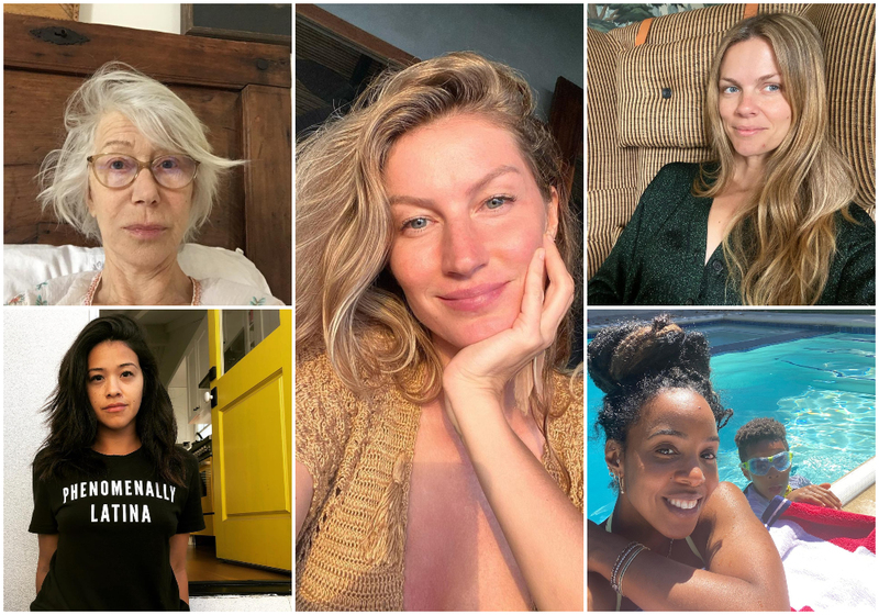 These Celebrities Look Stunning Without Makeup | Instagram/@helenmirren & @hereisgina & @gisele & @brooklyndecker & @kellyrowland